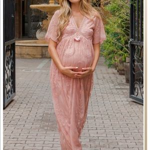 3xl Pink Blush Maternity Lace Maxi Dress NWOT